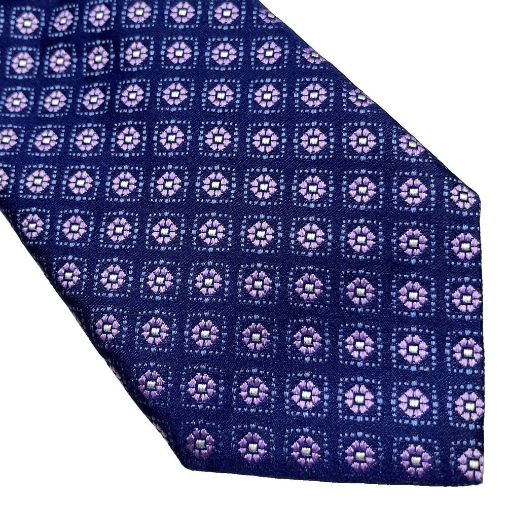 NWoT Canali Men's Silk Jacquard Tie Purple Blue Geometric Medallion Italy 61”x4”